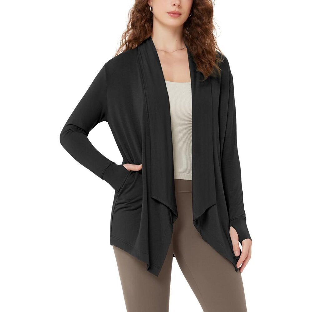 Women's Rayon Spandex Open Front Cardigan Long Sleeve Pockets Cozy